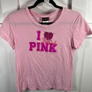 Pink Panther I Heart PINK Graphic T-Shirt Large Pink Glitter Y2K‎ JT1777